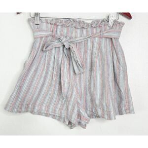 American Eagle Linen Striped Paper Bag High Waist Shorts Women's Size Medium